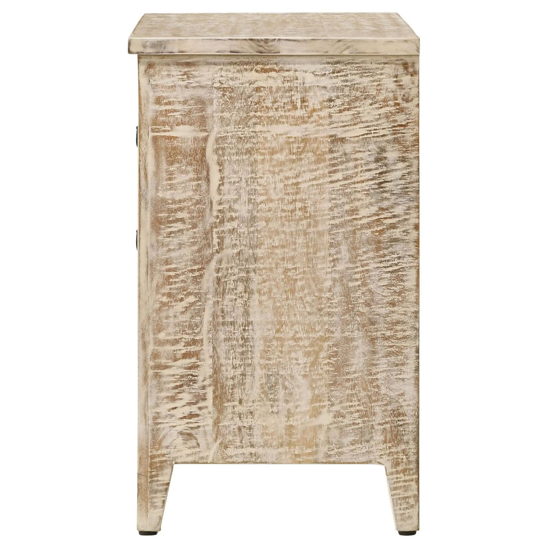 Mariska 3-drawer Wood Mandala Cabinet Distressed White by Unique Piece Furniture