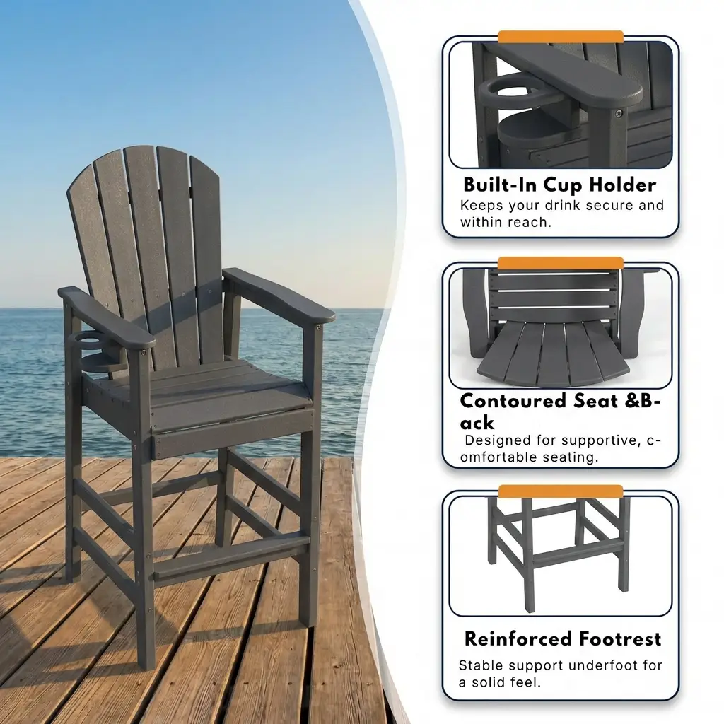 HDPE Bar Height Adirondack Chair with Cup Holder - Gray by HouseOfZazla