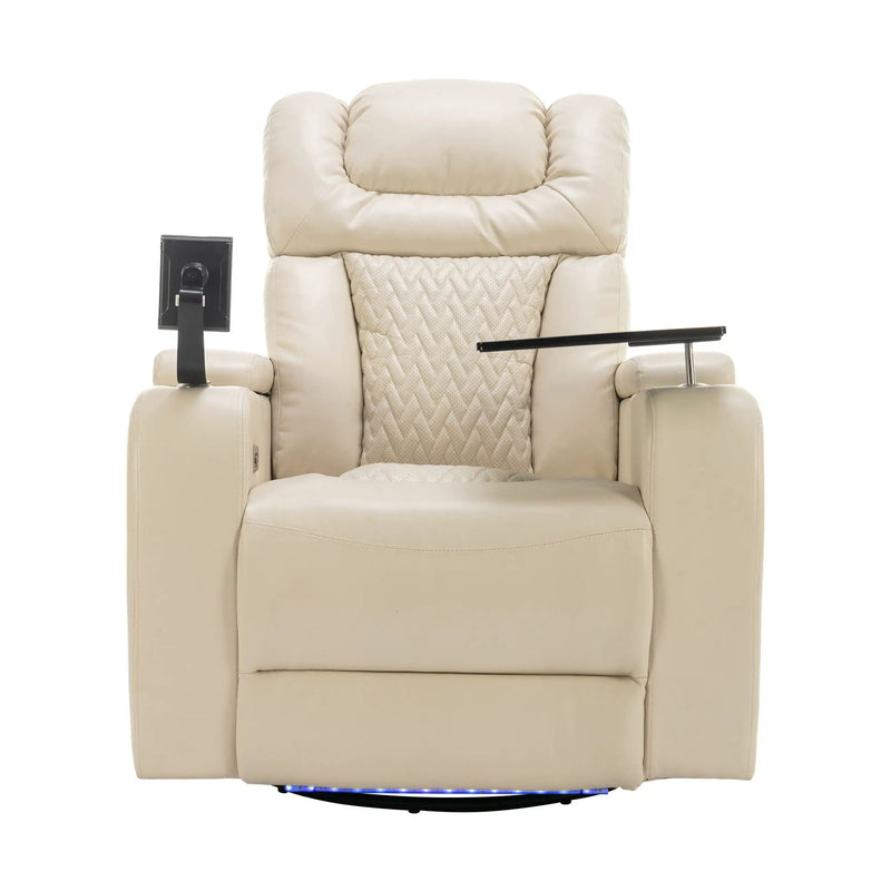 270 Degree Swivel Power Recliner With Tray Table, Phone Holder, Cup Holder, USB Port by HouseOfZazla