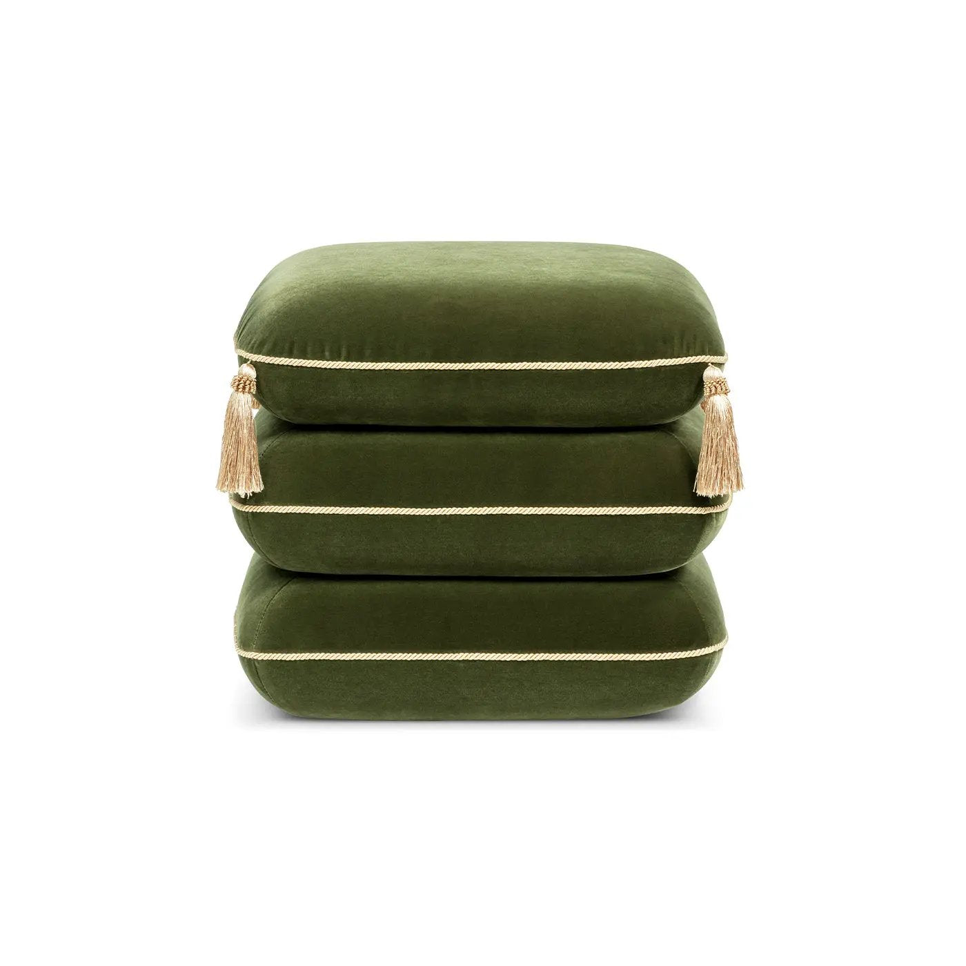 Monarch 19.5" Tassled Ottoman, Olive by HouseOfZazla
