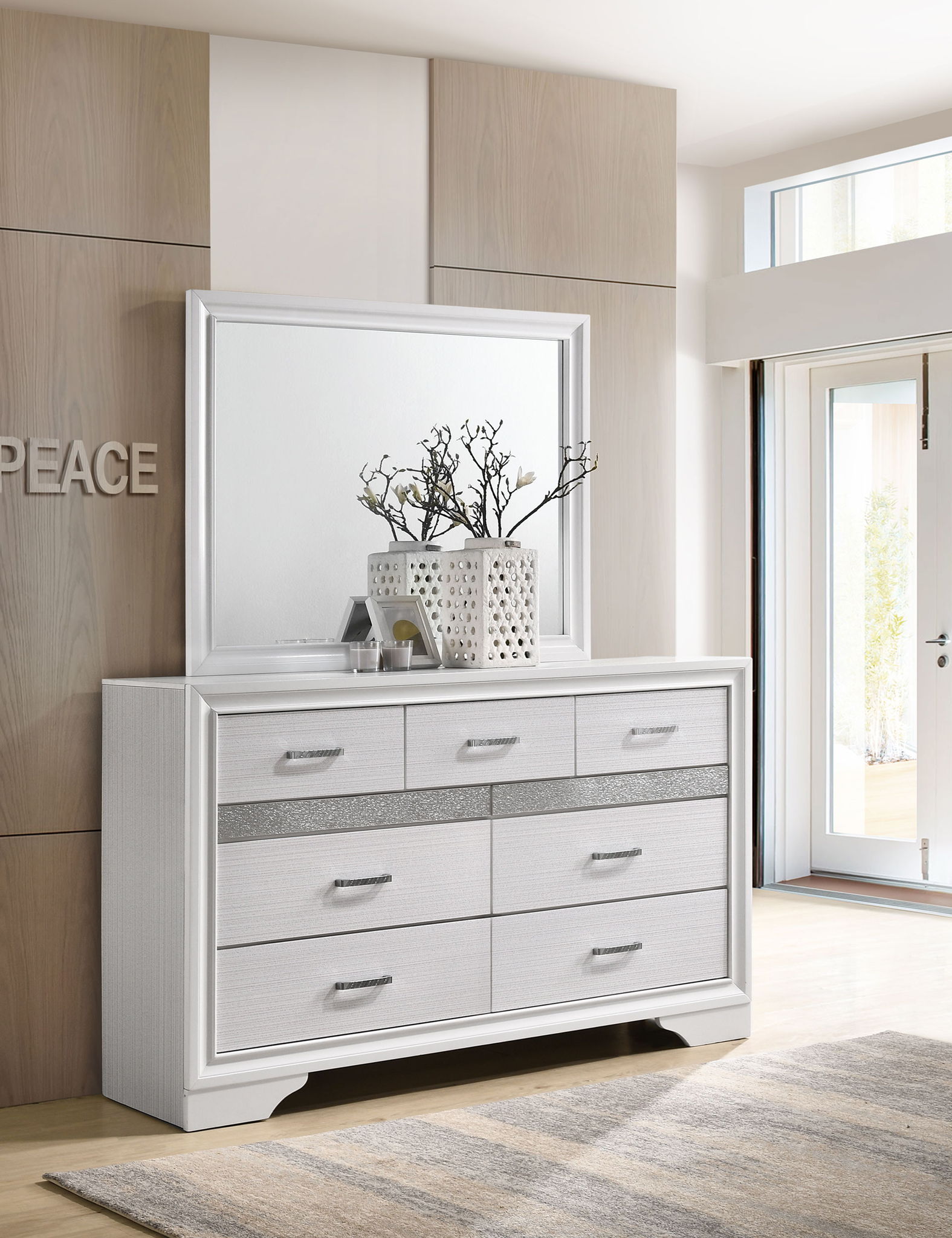 Miranda 7-drawer Dresser with Mirror White by Unique Piece Furniture