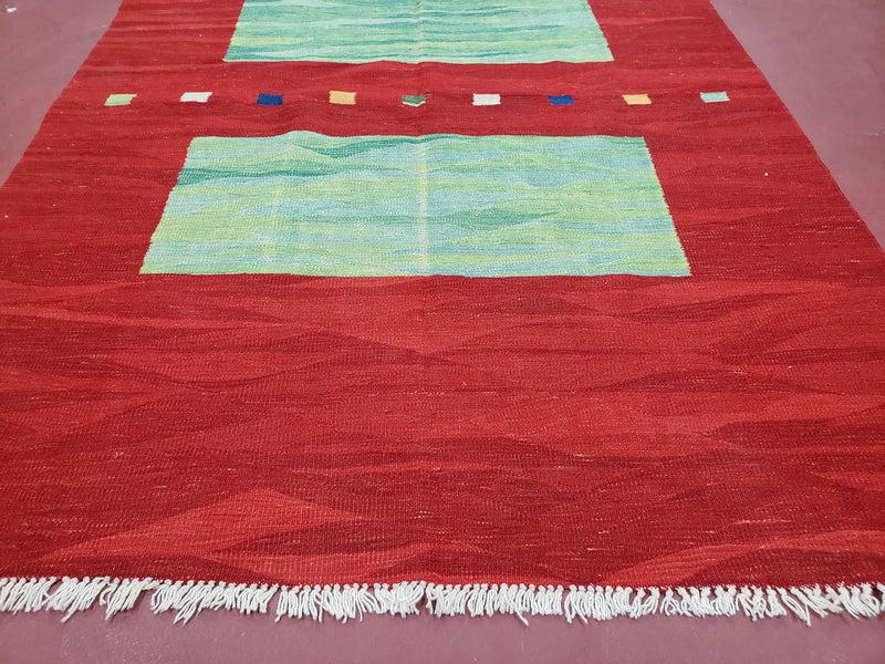 Red Turkish Kilim Rug, 5x7 - 6x8 Rugs, Red and Green Kilim Carpet, Kilim Area Rugs, Flatweave No Pile Rug, New Turkish Rug, Handmade Kilim by Jewel Rugs