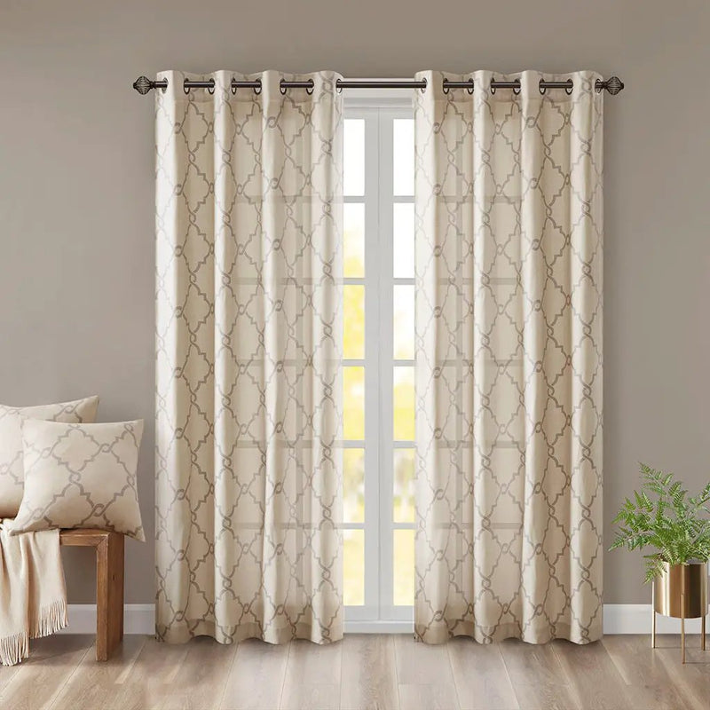 Fretwork Print Grommet Top Window Curtain Panel (One Panel) by HouseOfZazla