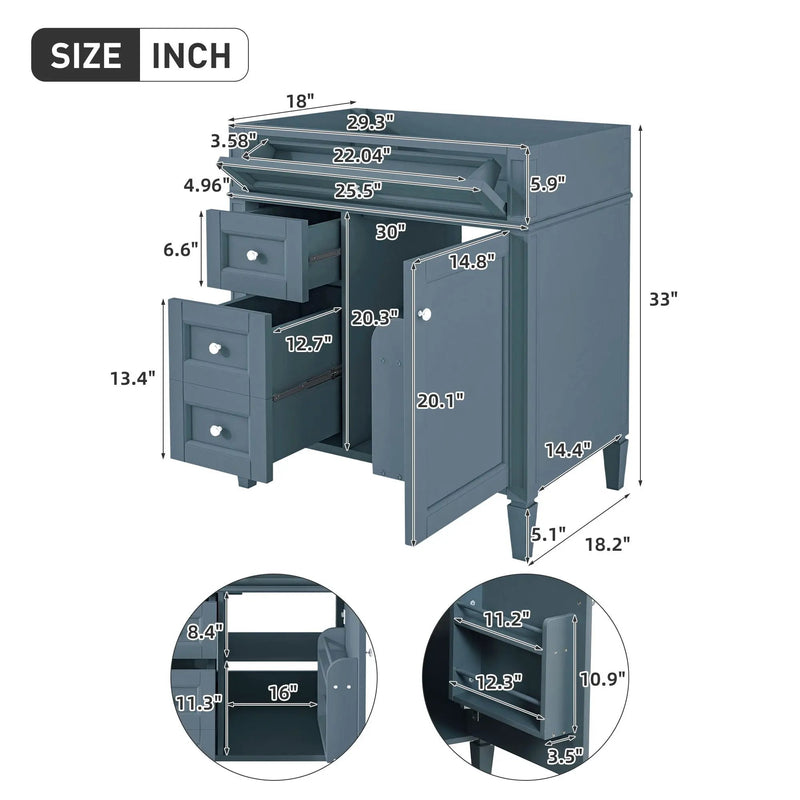 Bathroom Vanity With 2 Drawers And Tip-Out Drawer, Storage Cabinet by HouseOfZazla