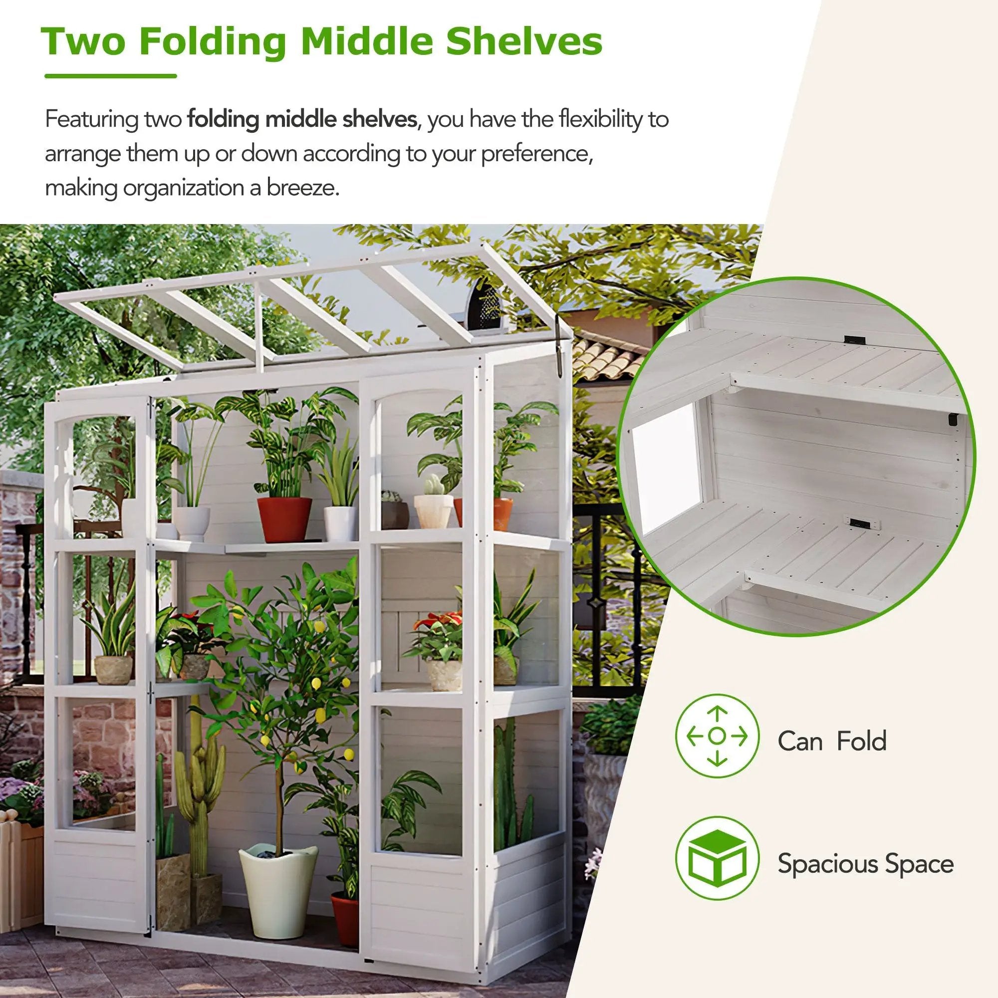 TOPMAX 78-Inch Wooden Greenhouse with Skylights and Folding Shelves by HouseOfZazla