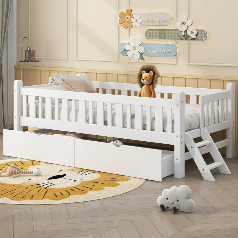 Platform Bed With Guardrail And 2 Drawers by Unique Piece Furniture