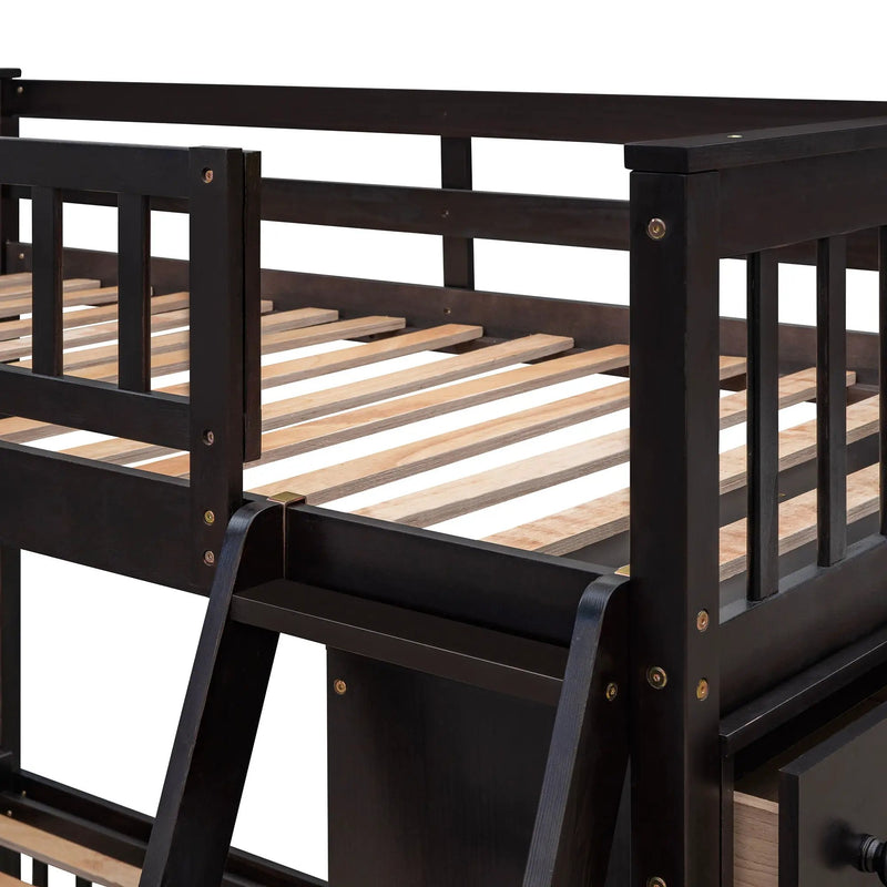 Bunk Bed With 6 Drawers And Flexible Shelves, Bottom Bed With Wheels by HouseOfZazla