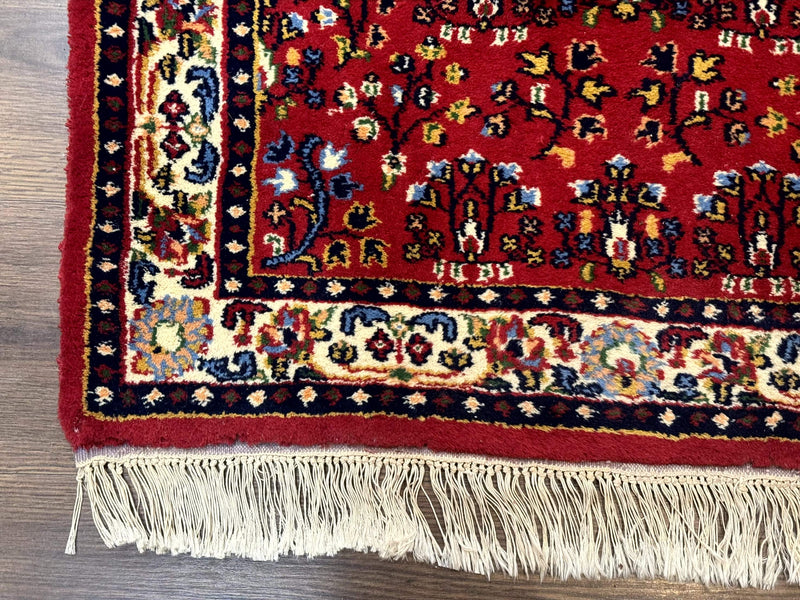 Indo Persian Sarouk Runner Rug 3 x 12, Red and Cream, Allover Pattern, 12ft Runner, Hand Knotted by Jewel Rugs
