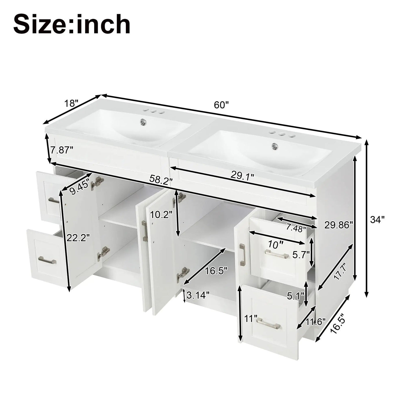 Bathroom Vanity With 2 Doors, 2 Drawers, Adjustable Shelf, Hidden Slides & Soft Close Hinges by Unique Piece Furniture