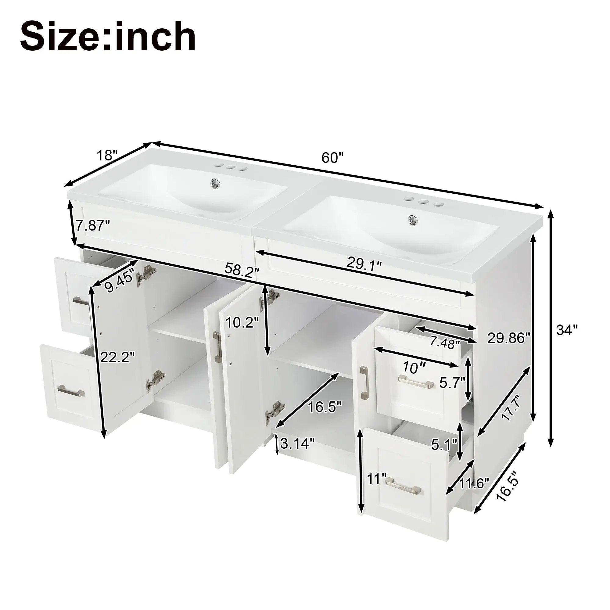 Bathroom Vanity With 2 Doors, 2 Drawers, Adjustable Shelf, Hidden Slides & Soft Close Hinges by Unique Piece Furniture