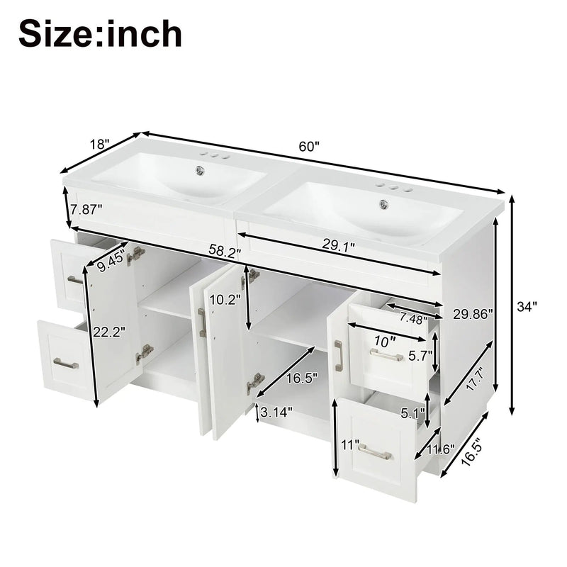 Bathroom Vanity With 2 Doors, 2 Drawers, Adjustable Shelf, Hidden Slides & Soft Close Hinges