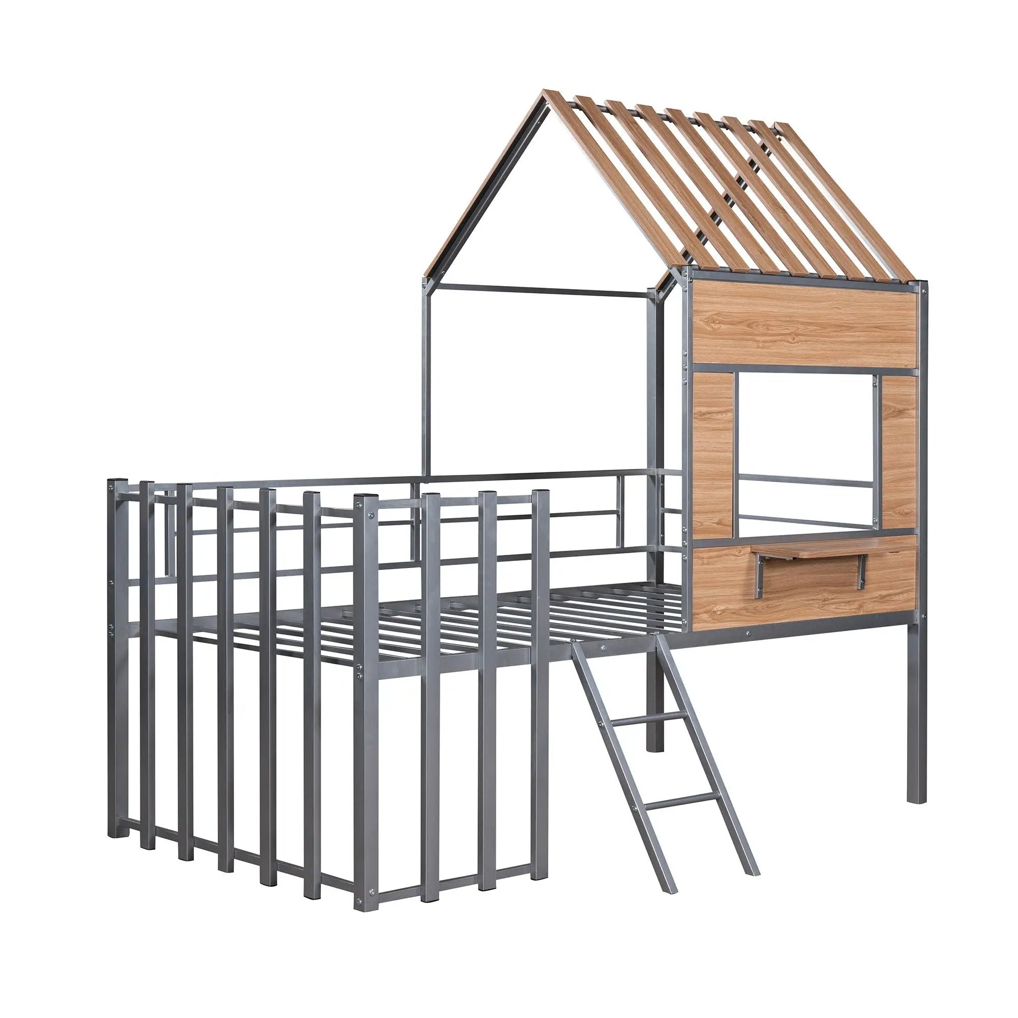Loft Bed With Roof, Window, Guardrail, Ladder by HouseOfZazla