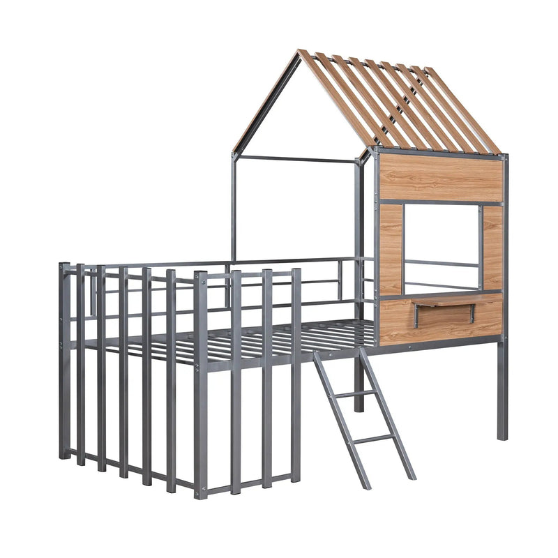 Loft Bed With Roof, Window, Guardrail, Ladder by HouseOfZazla
