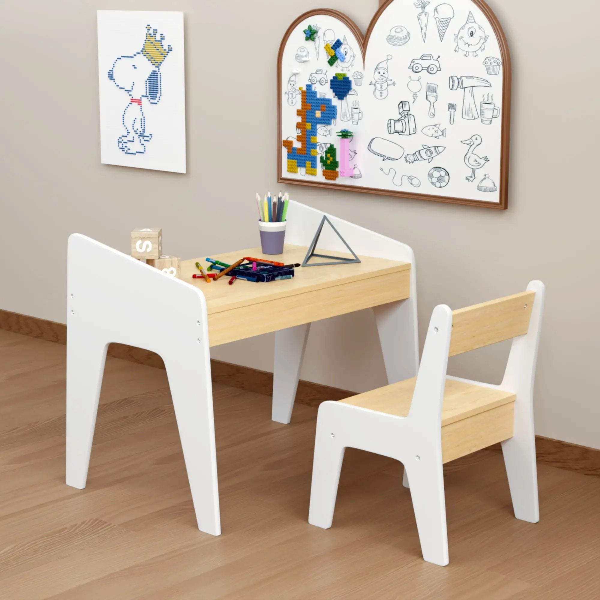 Table Set With 1 Chair, Children Study Table For Ages 2 - 8 - White by Unique Piece Furniture