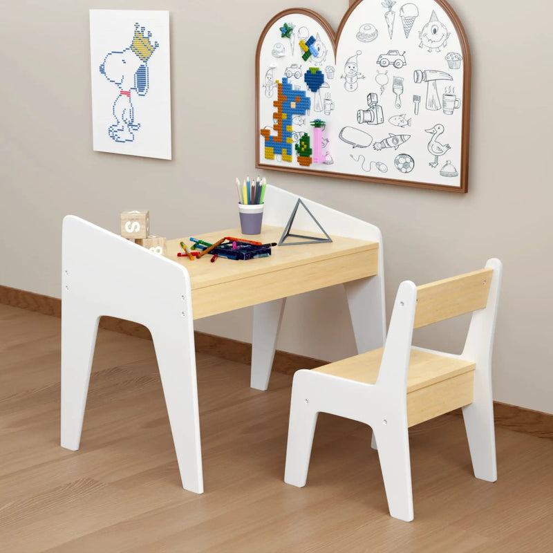 Table Set With 1 Chair, Children Study Table For Ages 2 - 8 - White by Unique Piece Furniture