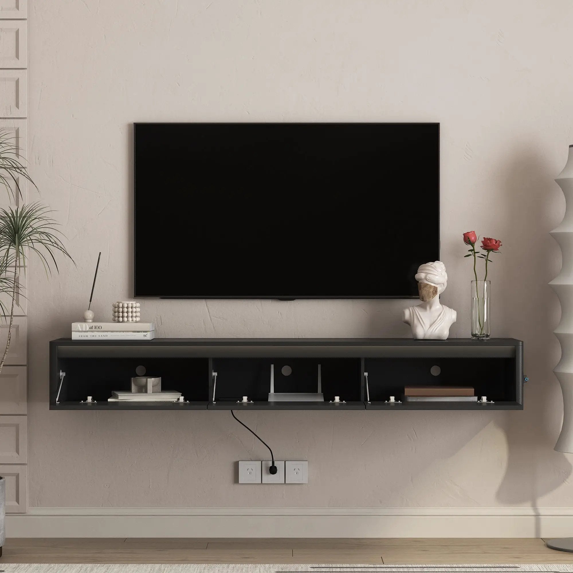 Floating TV Stand with LED Lights & Power Outlet by HouseOfZazla