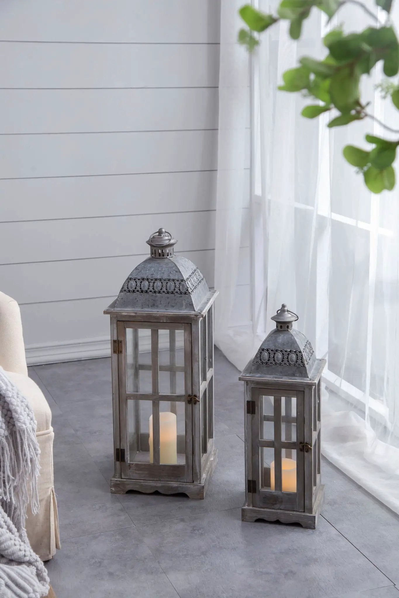 Wooden Candle Lantern Decorative, Hurricane Lantern Holder Decor For Indoor Outdoor, Home Garden Wedding - Gray by Unique Piece Furniture