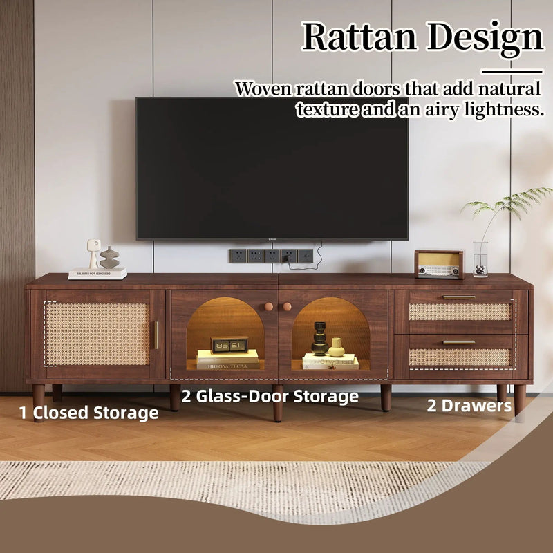 TV Stand With App-Controlled LED Lights, 2 Drawers & Door Storage by Unique Piece Furniture