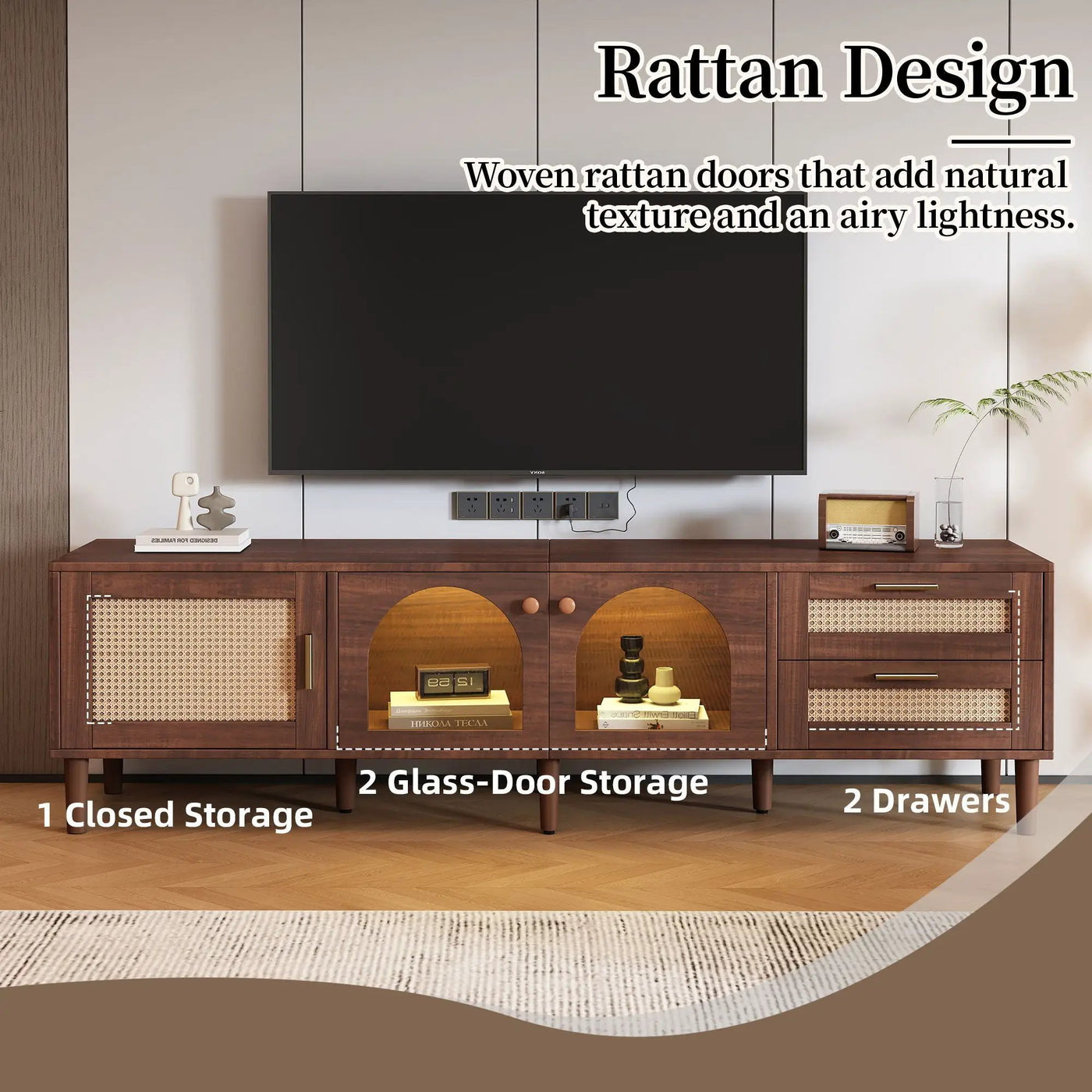 TV Stand With App-Controlled LED Lights, 2 Drawers & Door Storage by Unique Piece Furniture