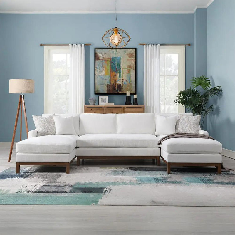 Valiant - Sectional Sofa With 4 Pillows - Ivory Chenille by Unique Piece Furniture