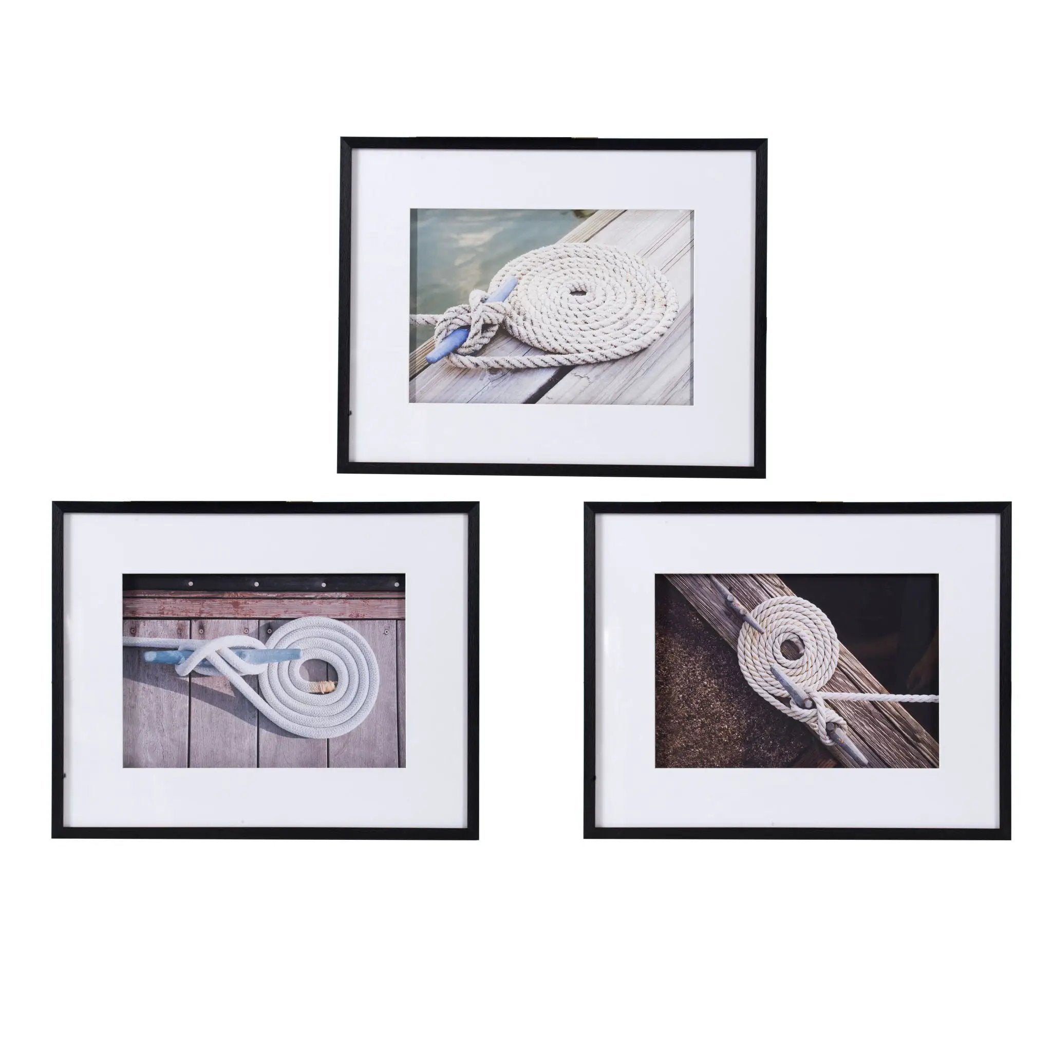 Rope Wall Art With Frame, Wall Decor For Living Room (Set of 3) - White / Black by Unique Piece Furniture