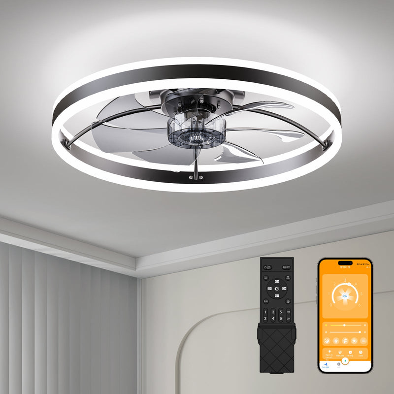Smart Ceiling Fan with LED Light, 7 Blades Modern Metal Design by HouseOfZazla