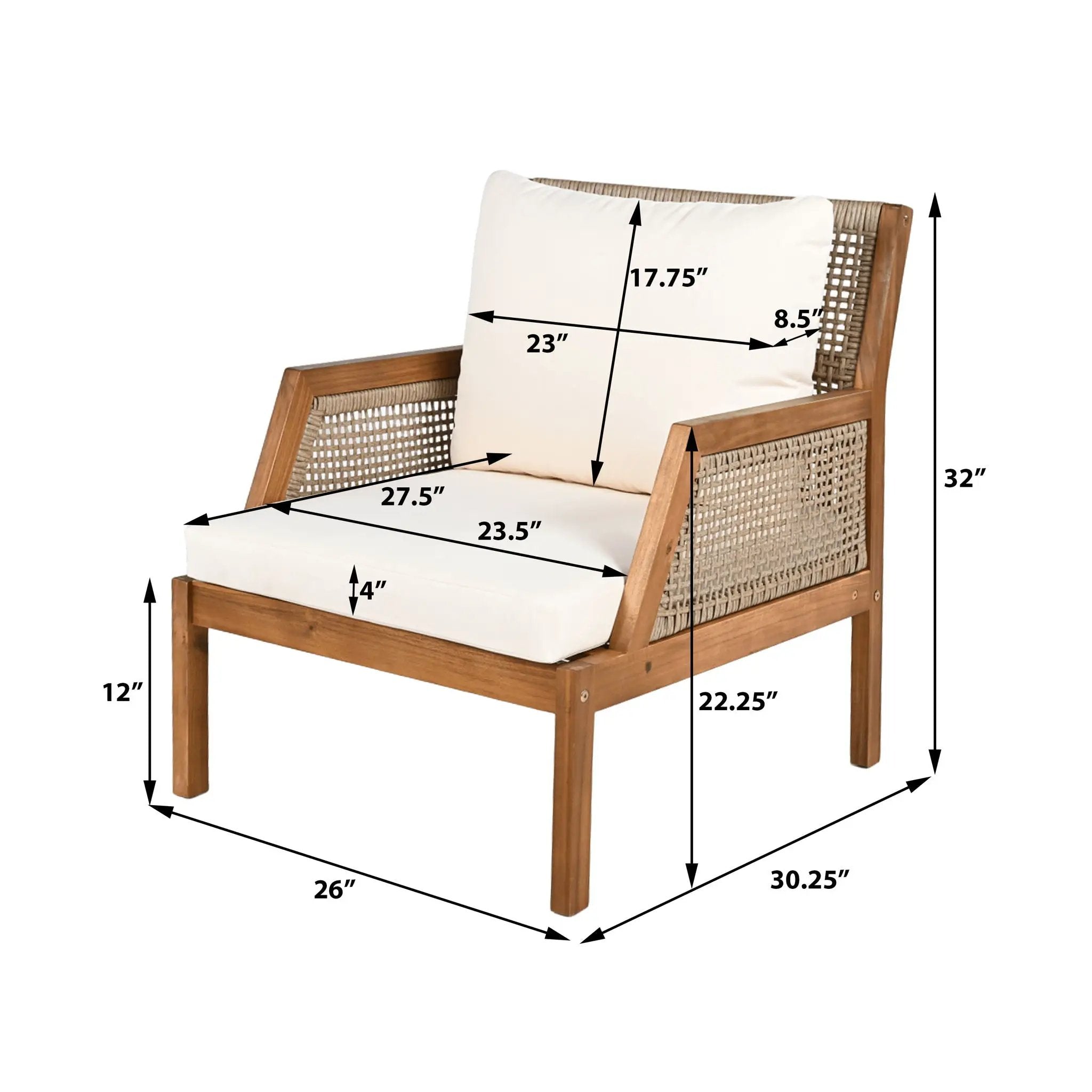 Acacia Wood Patio Furniture Club Chair, Outdoor Wicker Armchair by HouseOfZazla