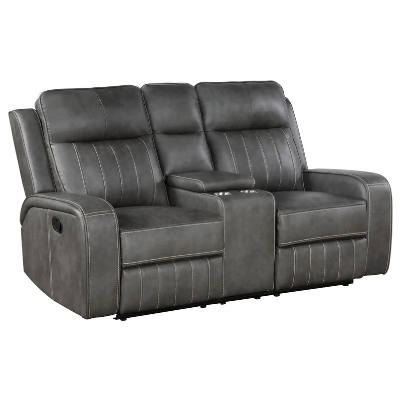 Raelynn Upholstered Track Arm Motion Loveseat Grey by Unique Piece Furniture