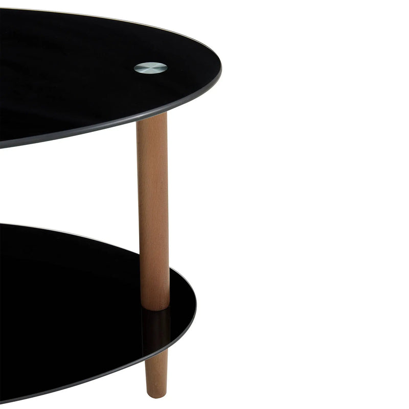Oval Glass Coffee Table, Modern Table In Living Room Oak Wood Leg Tea Table 3-Layer Tempered Glass Table - Brown / Black by HouseOfZazla