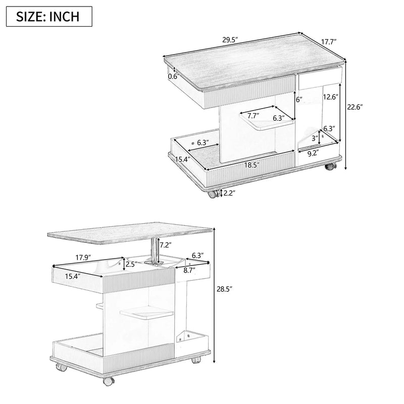 Adjustable End Table With Wheels, 360°Rotating Top And Storage Space by Unique Piece Furniture