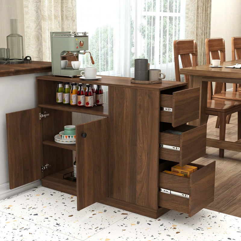 Kitchen Sideboard, Small Countertop Organizer with Sliding Glass Doors and Drawers by HouseOfZazla