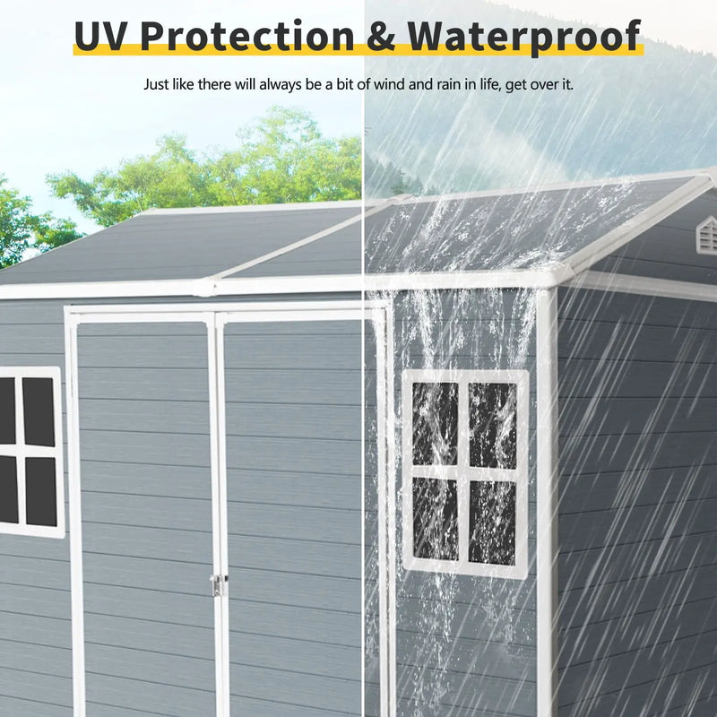 Resin Outdoor Storage Shed Waterproof Shed With Floor & Two Windows & Lockable Door, Tool Shed For Garden, Patio, Backyard by HouseOfZazla