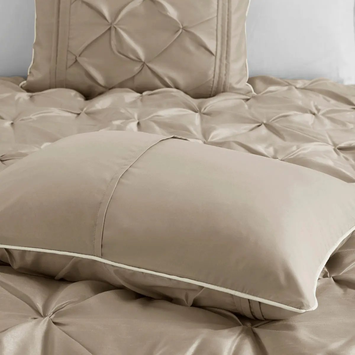 7 Piece Tufted Comforter Set Taupe Queen by HouseOfZazla
