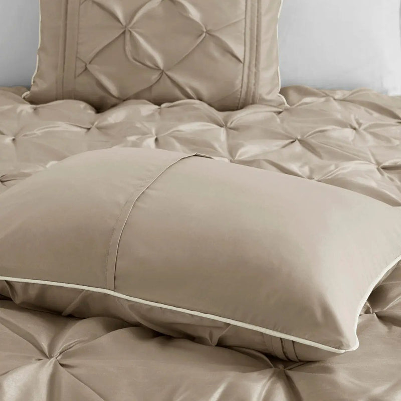 7 Piece Tufted Comforter Set Taupe Queen by HouseOfZazla