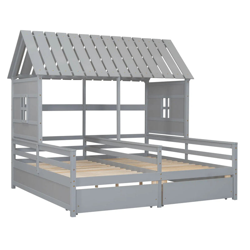 House Platform Beds With 2 Drawers, Side By Side Design by HouseOfZazla