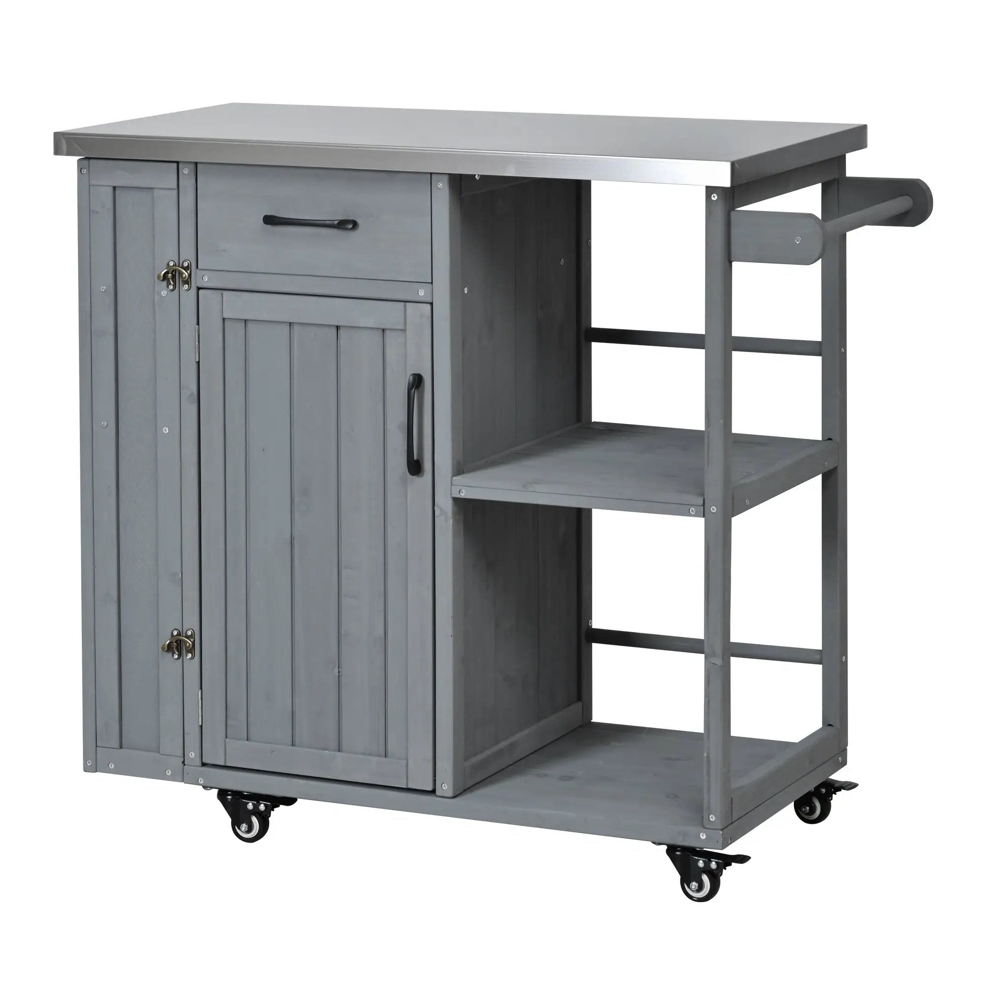 Outdoor Kitchen Island Fir Wood Prep Station with Stainless Steel Top by HouseOfZazla