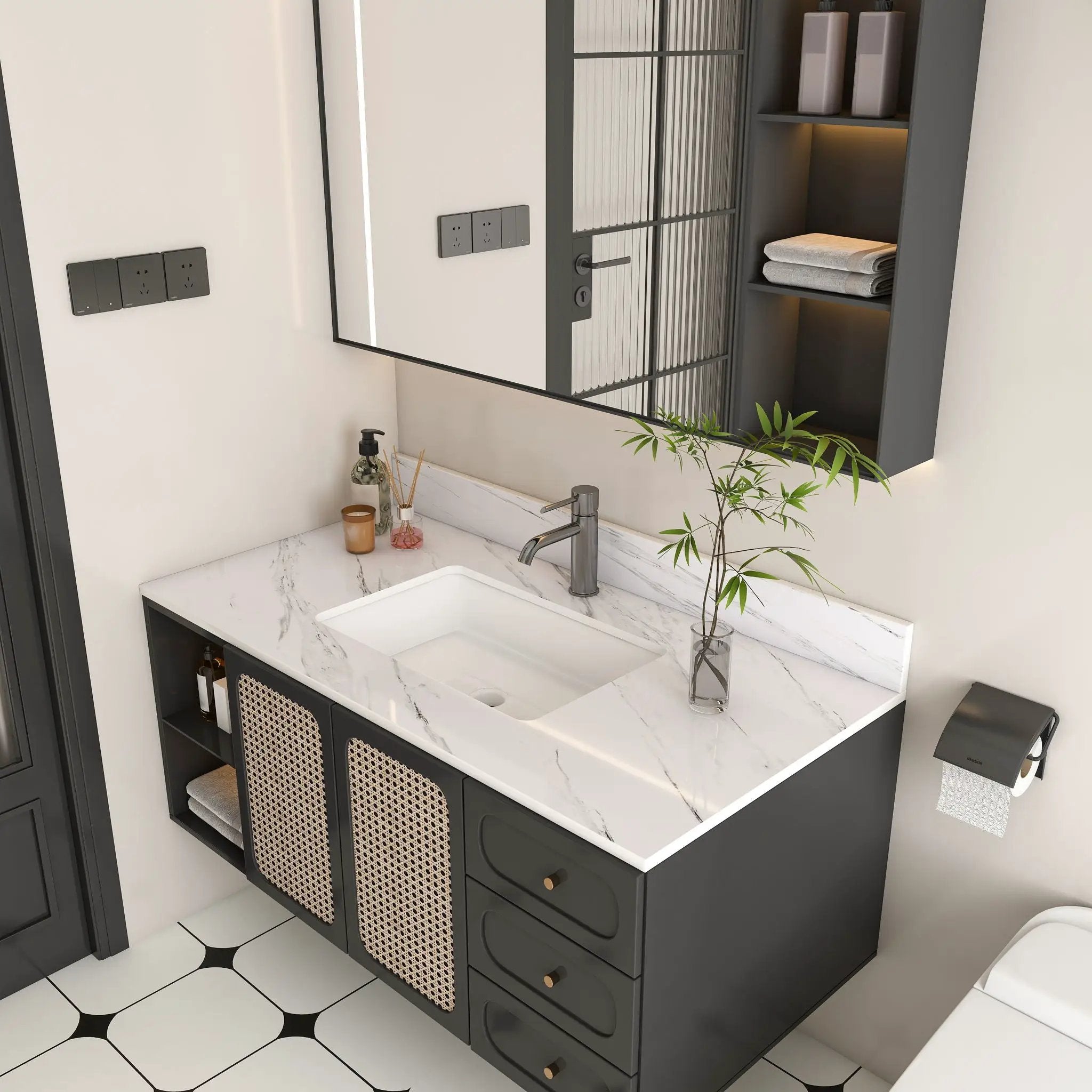 Bianco Carrara Venato Marble Vanity Top With Pre Drilled Faucet Hole And Undermount Sink by HouseOfZazla