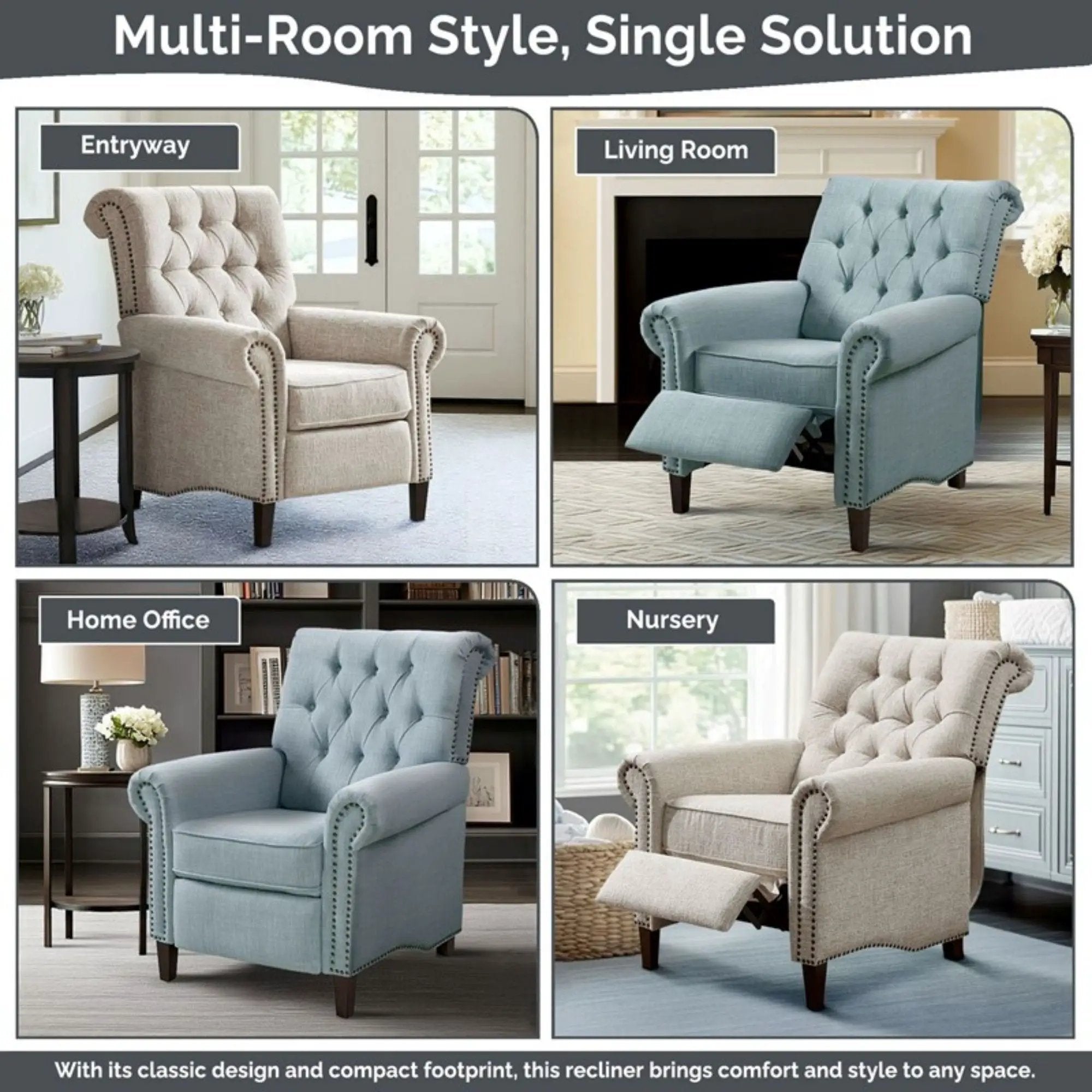 Aidan - Push Back Recliner Chair With Tufted Back And Nailhead Trim - Cream by Unique Piece Furniture