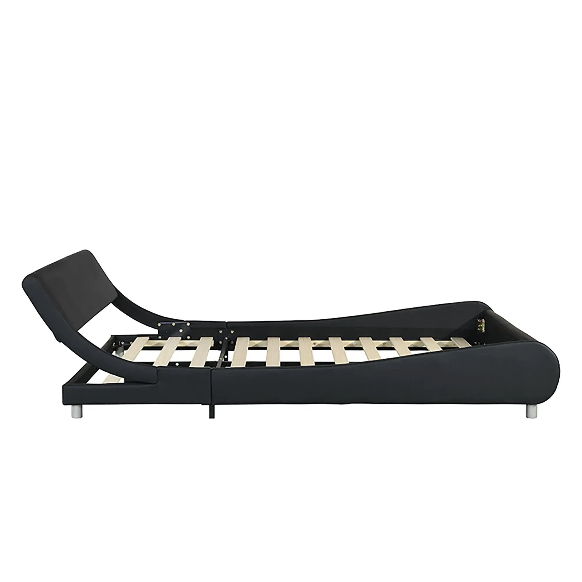 Queen Size Upholstered Platform Bed Frame With LED Lighting, Curve Design, Slat Support, No Box Spring Needed - Black by HouseOfZazla