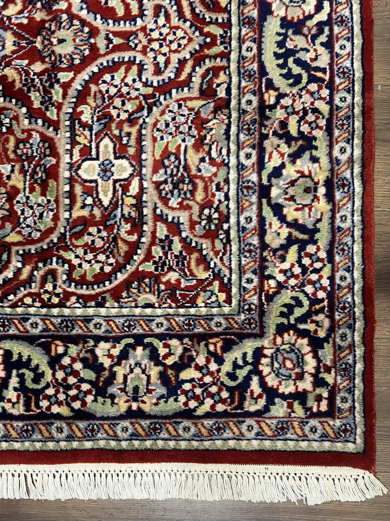 Indo Persian Rug 4x7, Allover Floral Oriental Carpet, Red and Navy Blue, Hand Knotted Indian Kashmiri Traditional Vintage Area Rug 4 x 7 ft by Jewel Rugs