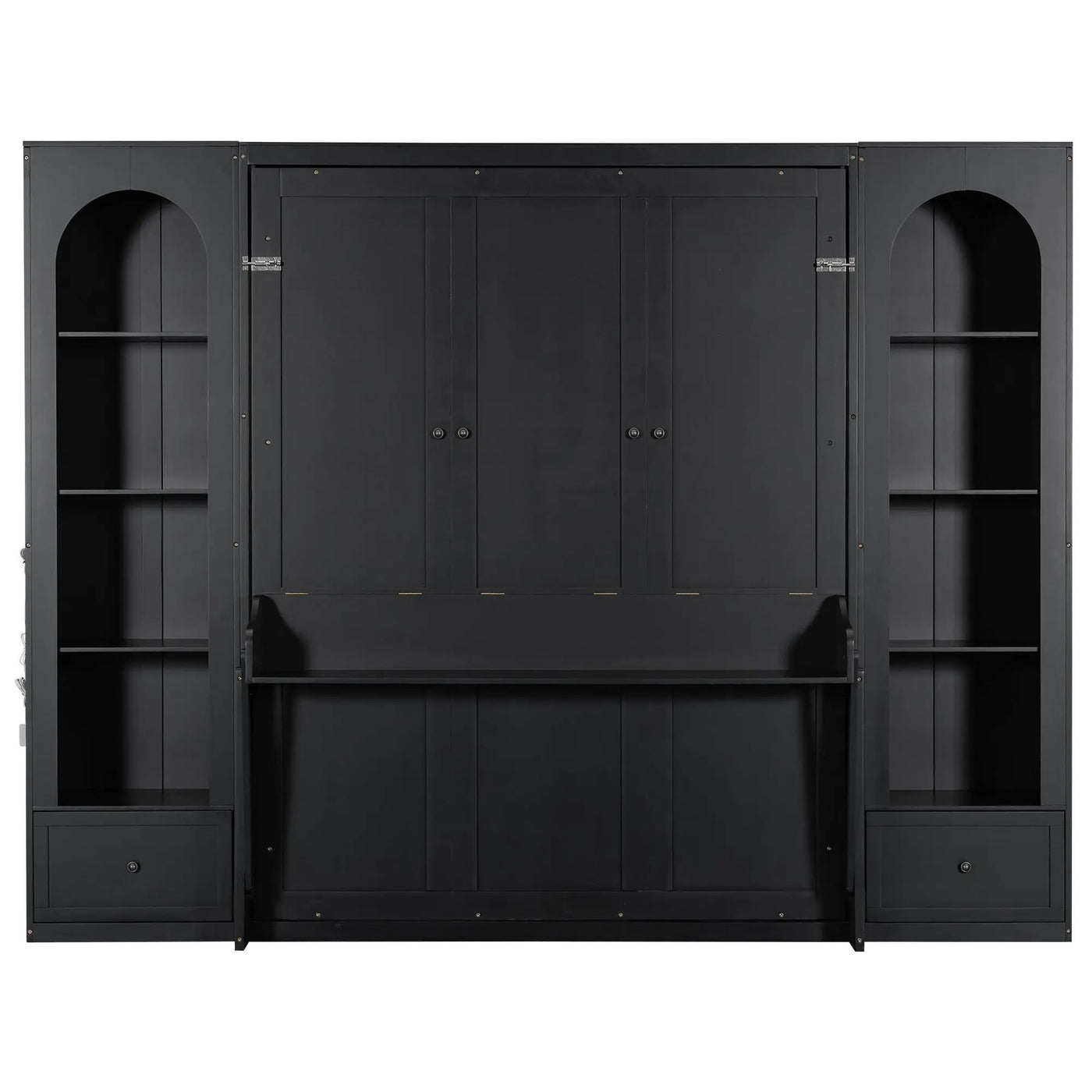 French Style Murphy Platform Bed With Shelf, Side Cabinets, Drawers And LED by Unique Piece Furniture