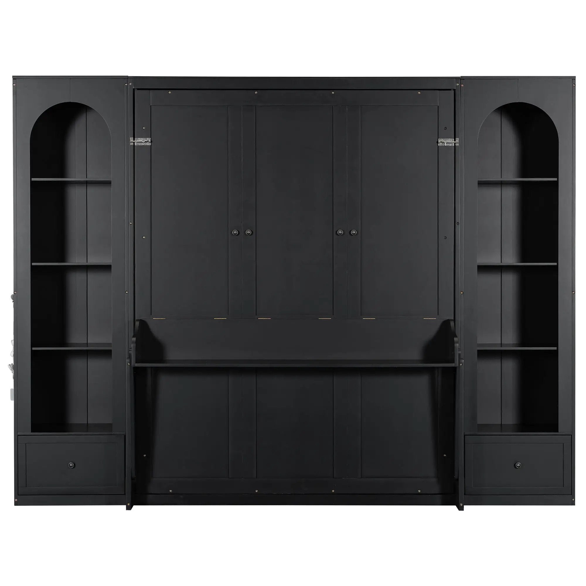 French Style Murphy Platform Bed With Shelf, Side Cabinets, Drawers And LED by Unique Piece Furniture