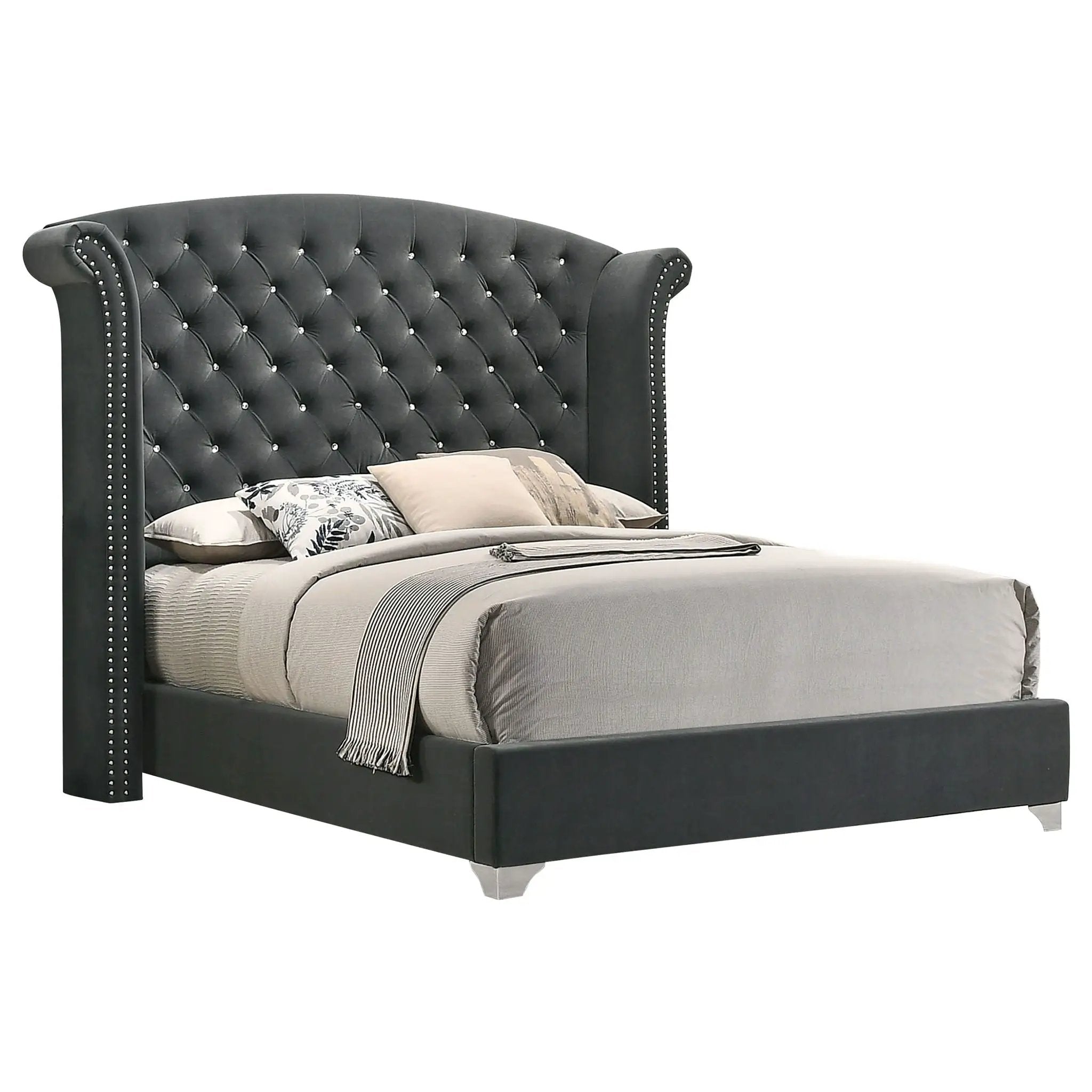 Melody Upholstered California King Wingback Bed Grey by Unique Piece Furniture