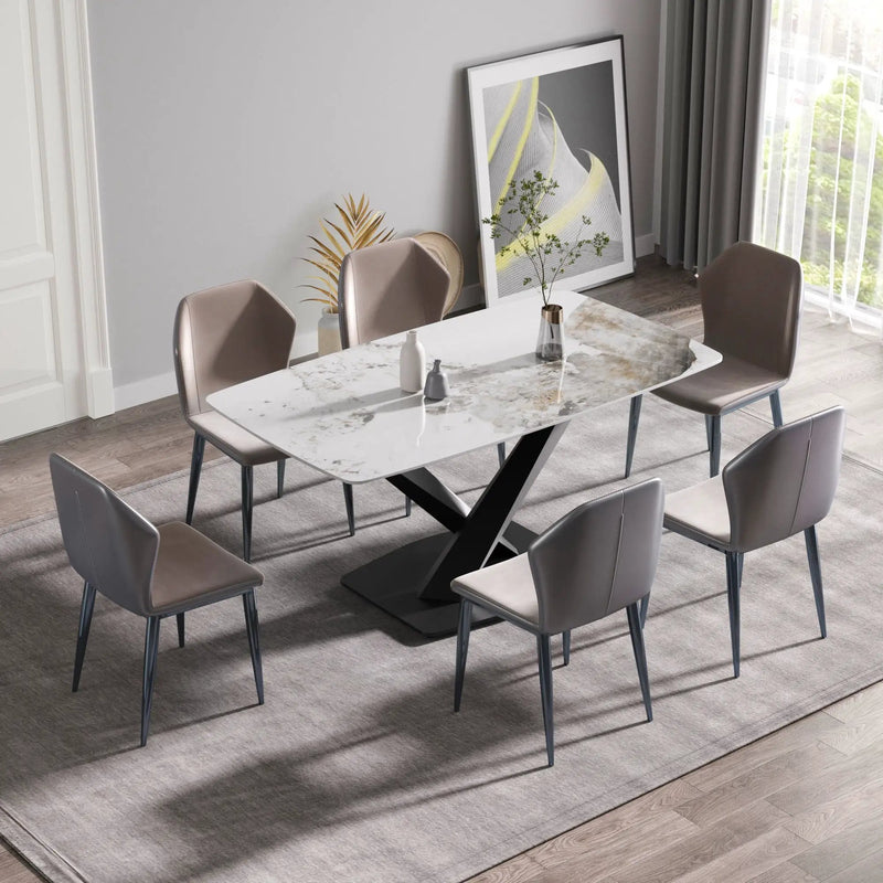 Modern Artificial Stone Pandora White Curved Metal Leg Dining Table, 6 People - Antique White by HouseOfZazla