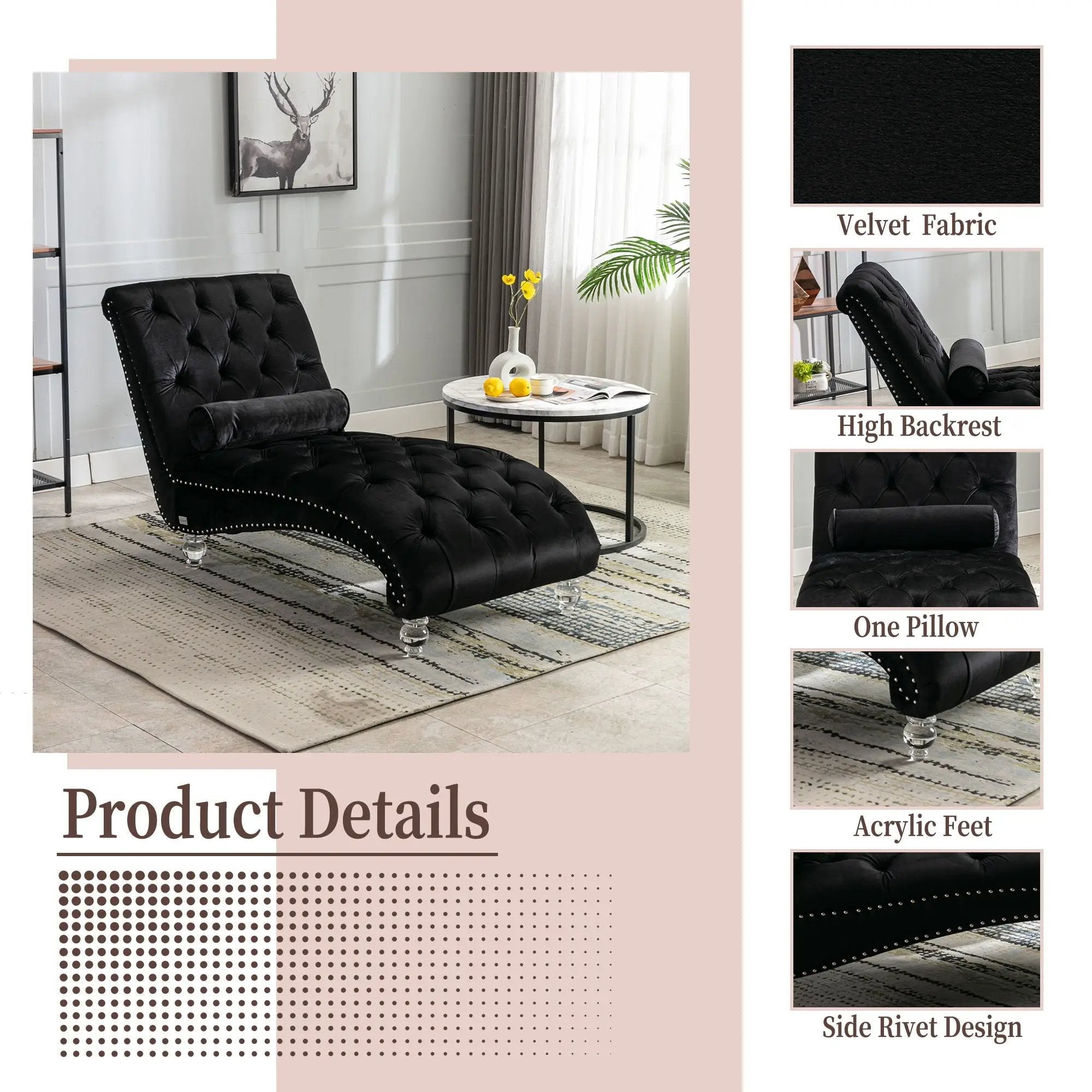 Chaise Lounge Indoor, Button Tufted Upholstered Chaise Lounge Chair With Pillow by Unique Piece Furniture