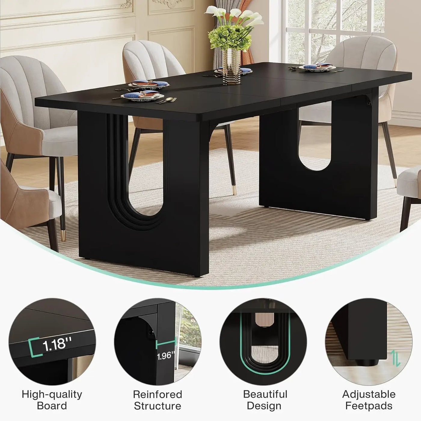 Rectangular Dining Table For 6 - 8 People With Pedestal Base by HouseOfZazla