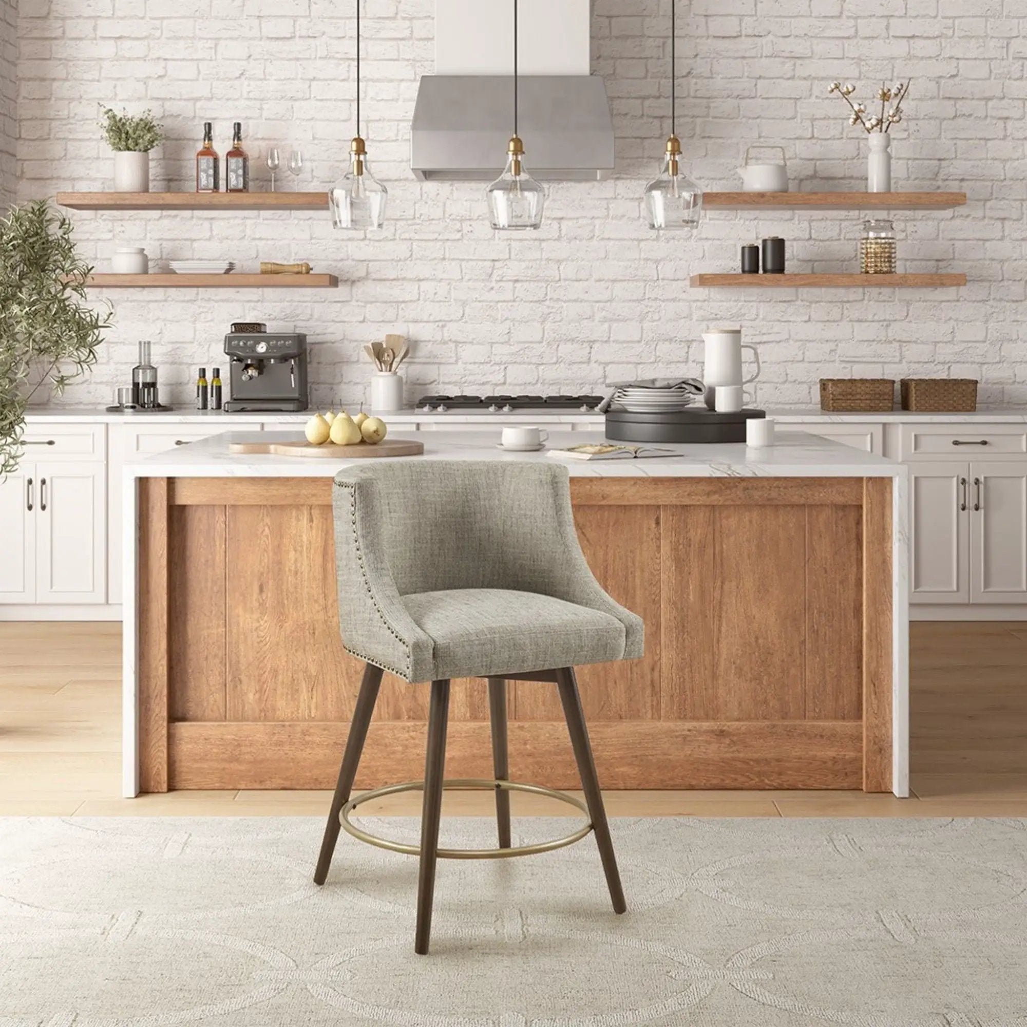Swivel Counter Stool With Antique Bronze Detailing - Beige Multi by HouseOfZazla