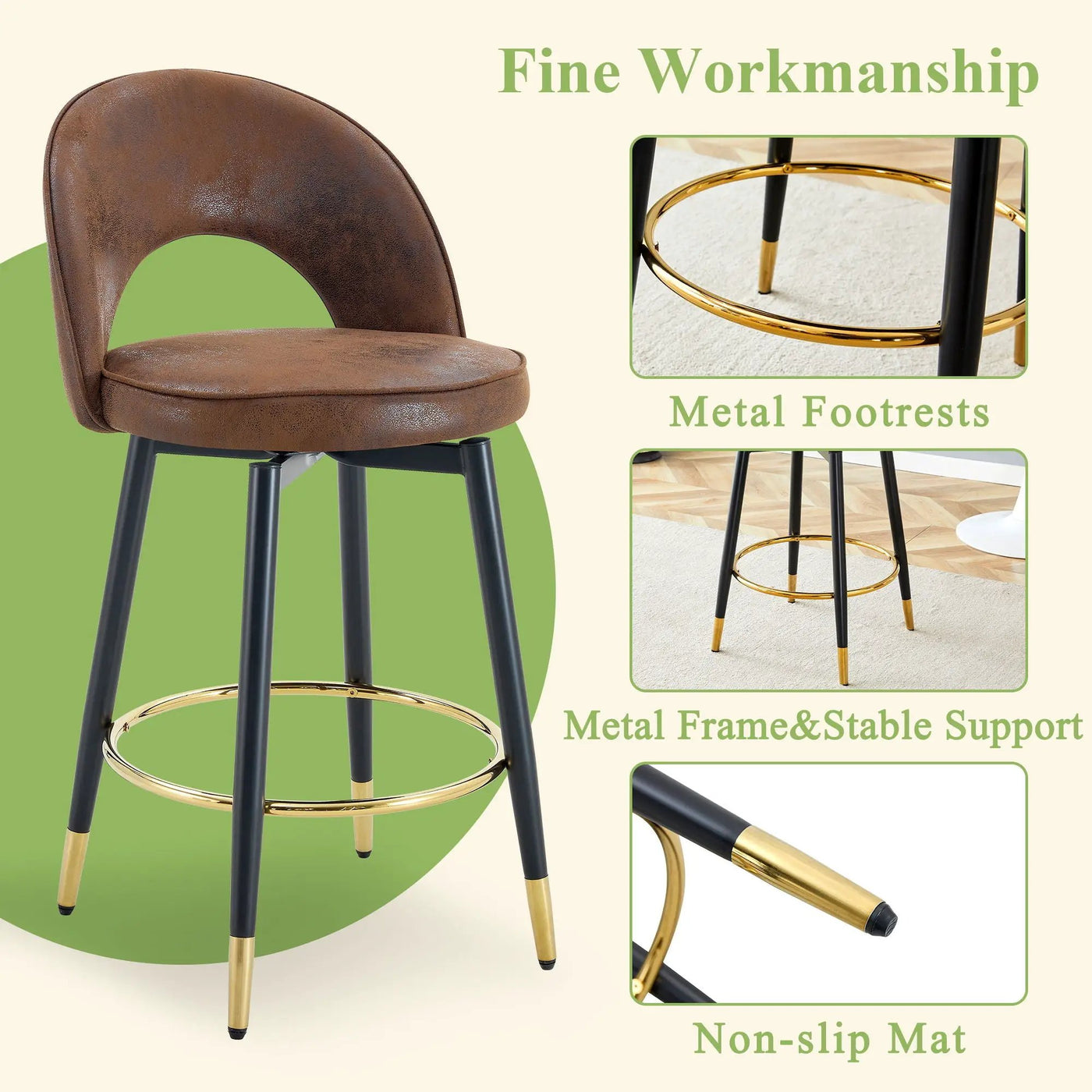 Upholstered Rotatable Bar Chair With Metal Legs For Dining Room by Unique Piece Furniture