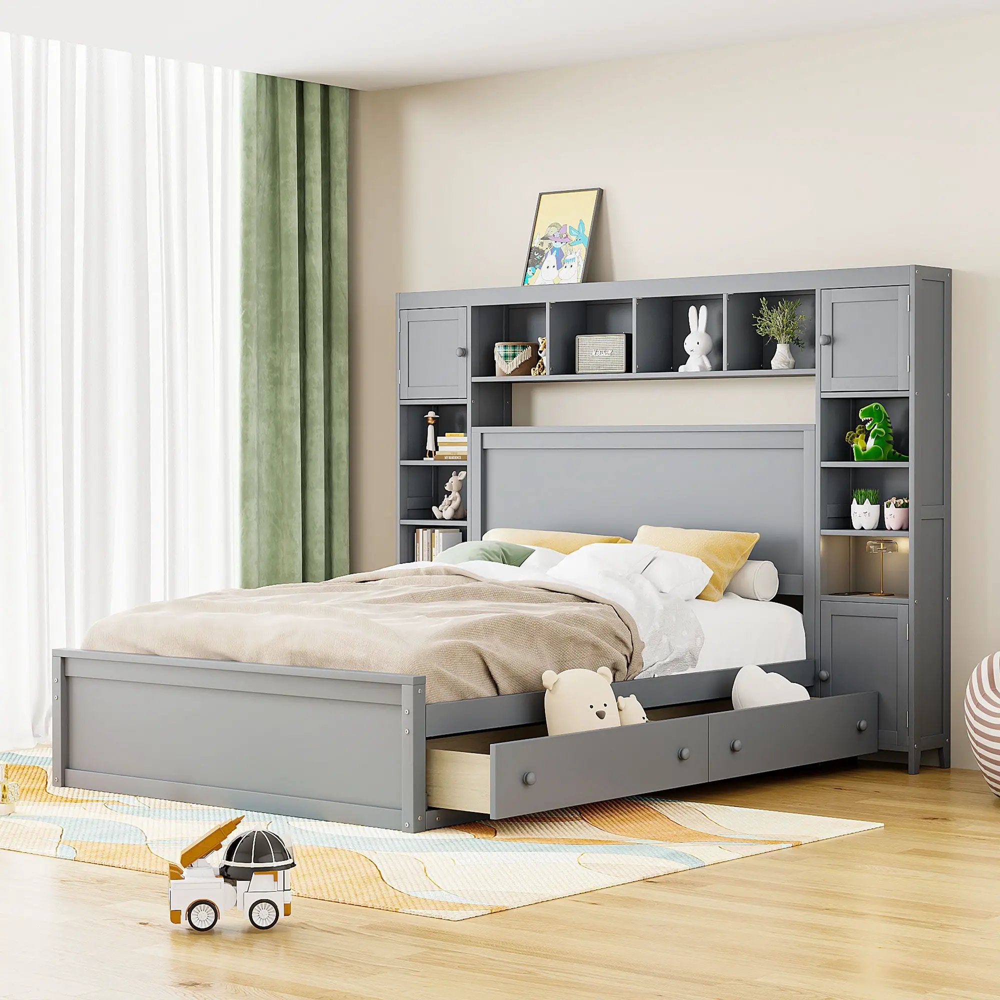 Bed With All In One Cabinet, Shelf And Sockets by Unique Piece Furniture