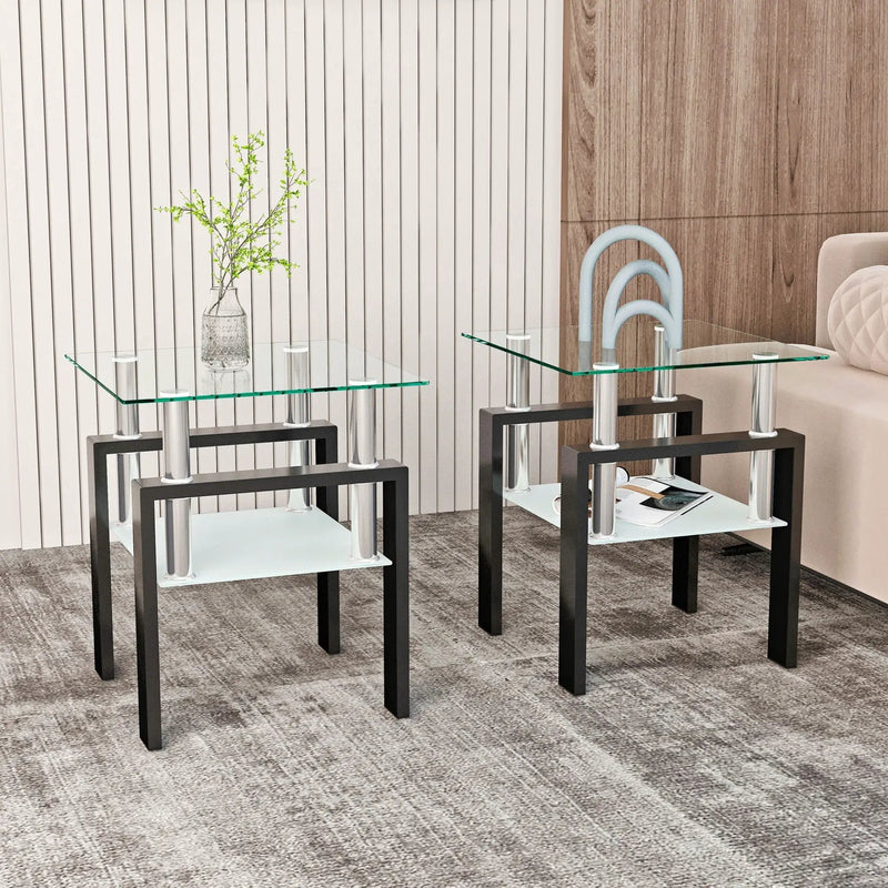 Modern Tempered Glass Tea Table, End Square Table For Living Room by HouseOfZazla